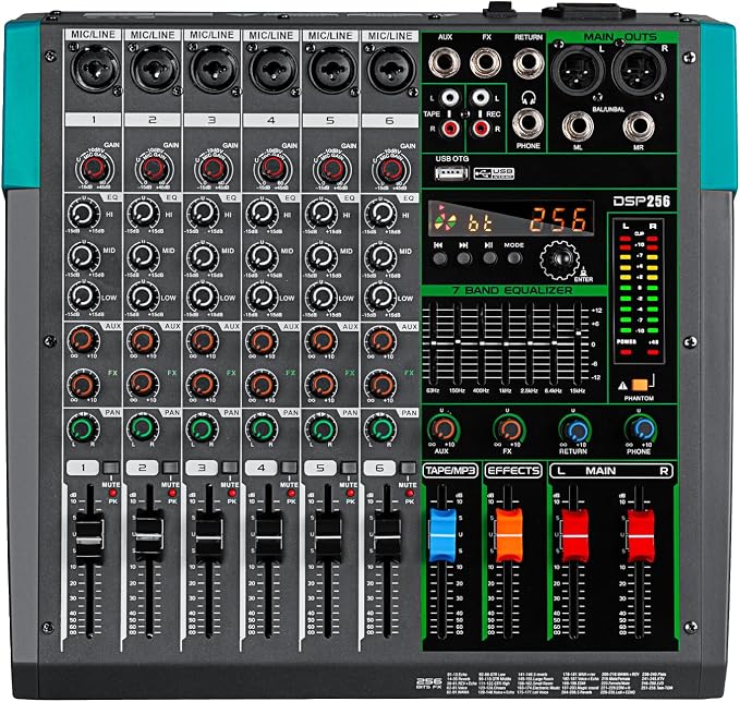 Depusheng PA6 professional DJ audio mixer 6 channel input built-in 256 kinds of