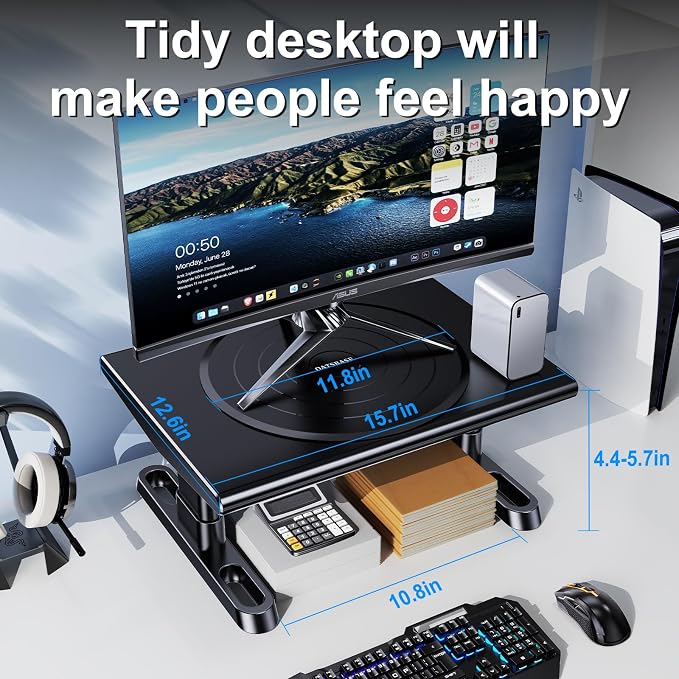 Monitor Stand Riser for Desk, 360°Rotation Freely Height Adjustable by Knob