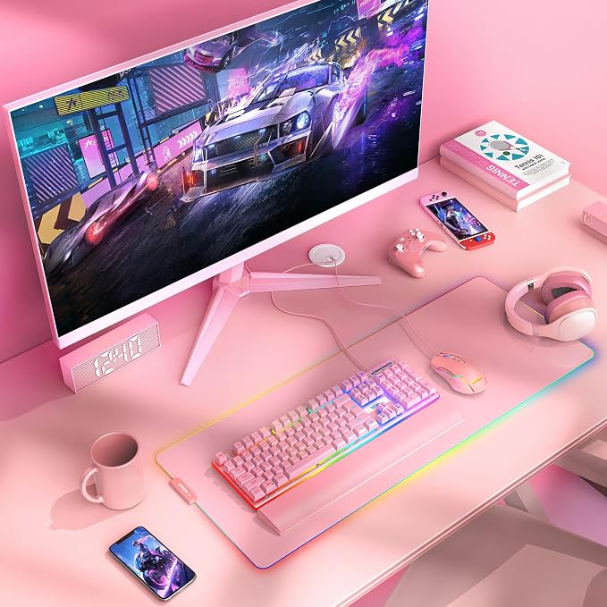 RedThunder K10 Wired Gaming Keyboard and Mouse and Wrist Rest Combo, RGB Backlit