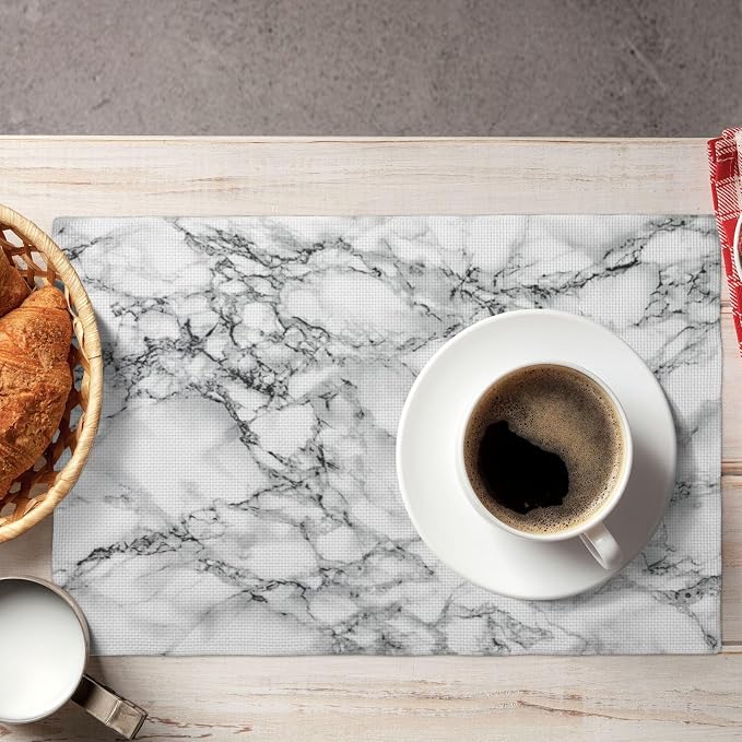 Fiokroo Black and White Marble Placemats Set of 4 Table Mats Table Tableware