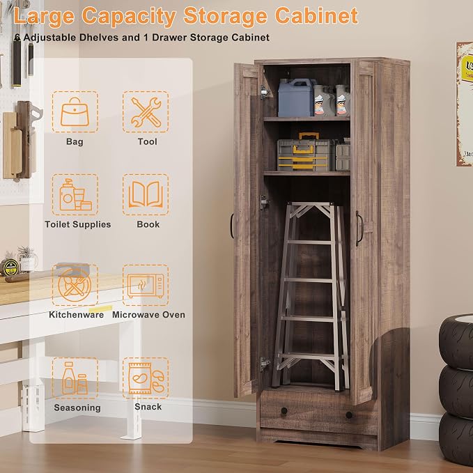 70" Tall Storage Cabinets, Large Wood Storage Pantry Cabinet