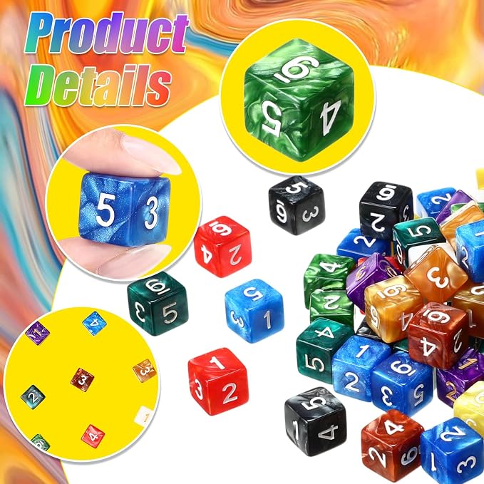 Poen 100 Pcs 16mm Dice Set Bulk, 6 Sided Standard Colored Dices