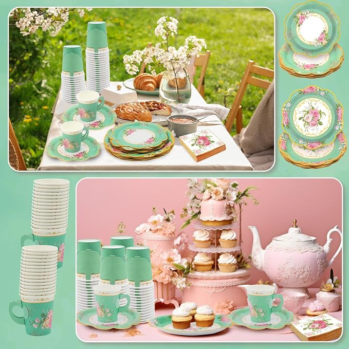 200Pcs Floral Tea Cups and Saucers