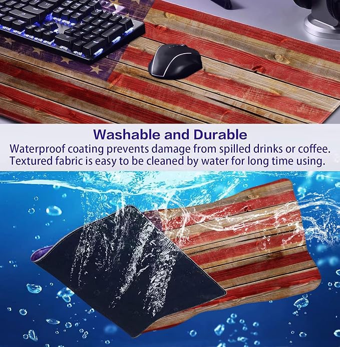 Patriot Wood Grain American Flag Extended Large Gaming Computer Mouse Pad