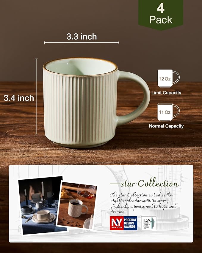 famiware Star Coffee Mug Set for 4, Handcrafted 12 oz Ceramic Stoneware Mugs