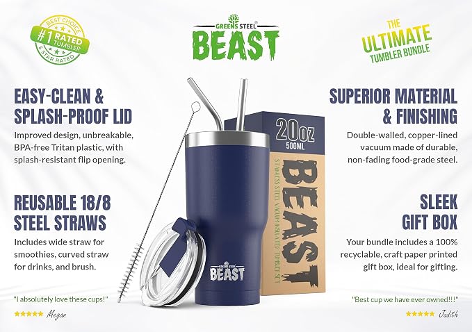 Beast 20 oz Tumbler Stainless Steel Vacuum Insulated Coffee Ice Cup Double Wall
