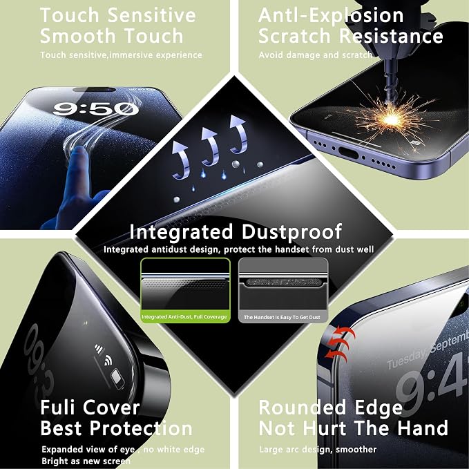 9H Tempered Glass, Anti-Glare, Full Coverage, Anti-Fingerprint, Auto Dust