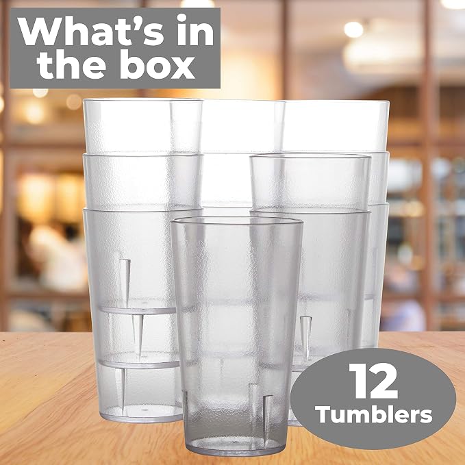Restaurant Grade, BPA-Free 12oz Clear Plastic Cups 12pk. Super Durable