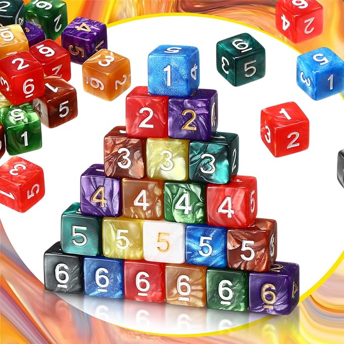Poen 100 Pcs 16mm Dice Set Bulk, 6 Sided Standard Colored Dices