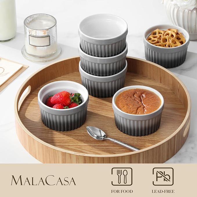 MALACASA Ramekins 8 oz Oven Safe, Large Ceramic Souffle Dishes