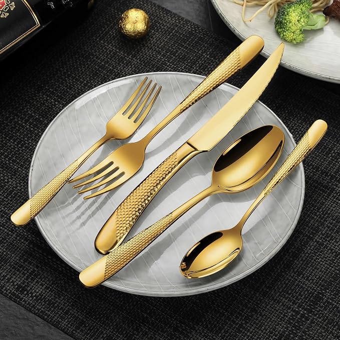30-Piece Hammered Gold Silverware Set