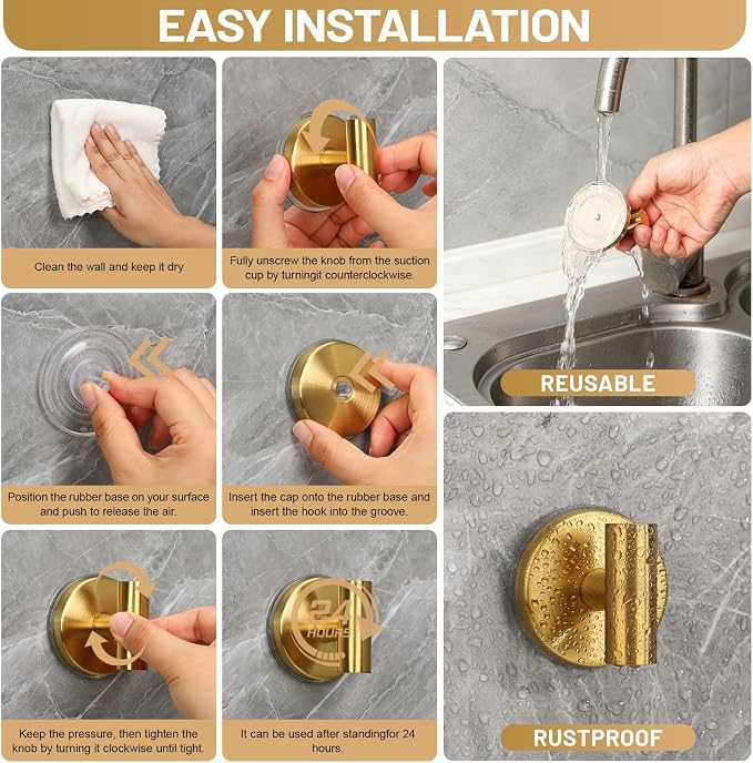 Large Suction Cup Hooks, Heavy Duty 15lb Holds Towel & Robe, No-Drill Shower