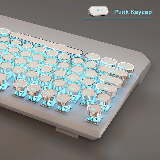 MageGee Typewriter Mechanical Gaming Keyboard, Retro Punk White Round Keycaps