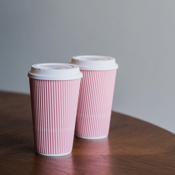 Disposable Coffee Cups With Lids - 16 oz To Go Coffee Cup. Large Travel Cups