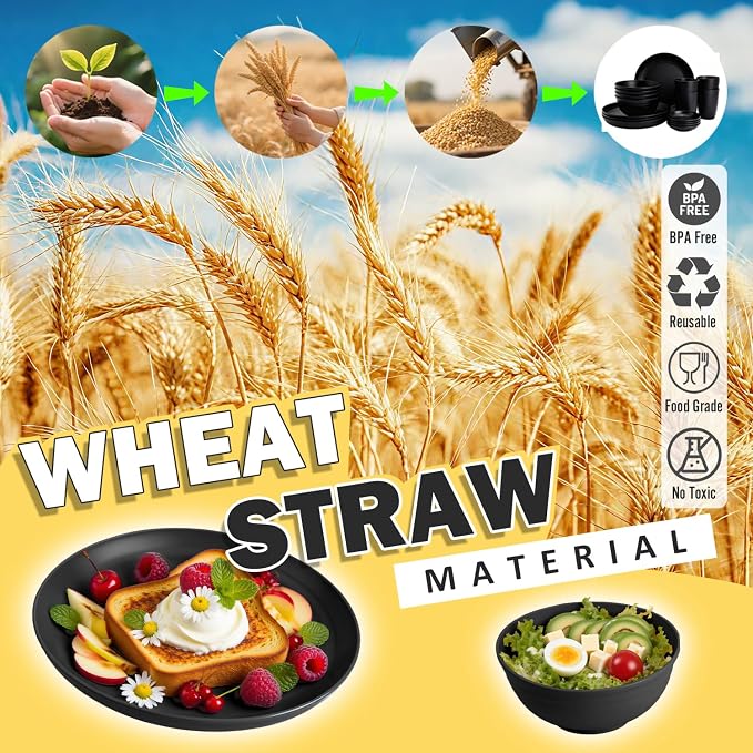 Wheat Straw Dinnerware Sets 16 PCS, Unbreakable Kids Plates and Bowls