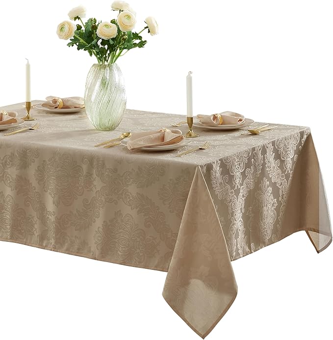 Newbridge Barcelona Luxury Damask Fabric Tablecloth, 52” Wide x 52” Square