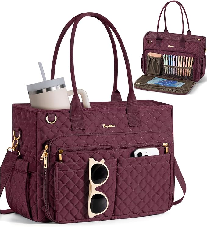 Bagstellar Teacher Tote Bag for Women, 15.6" Laptop Work Tote Computer Bag |