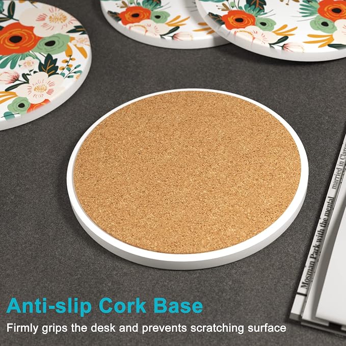 Coasters for Drinks, Kitchen Home Decor Housewarming Gift, Round 4 in