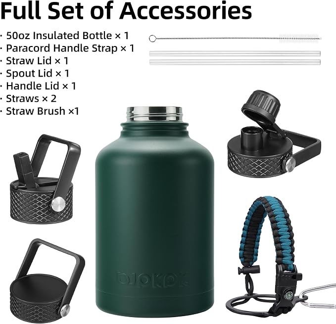 BJPKPK 50oz Large Insulated Water Bottle, Stainless Steel Water Jug |