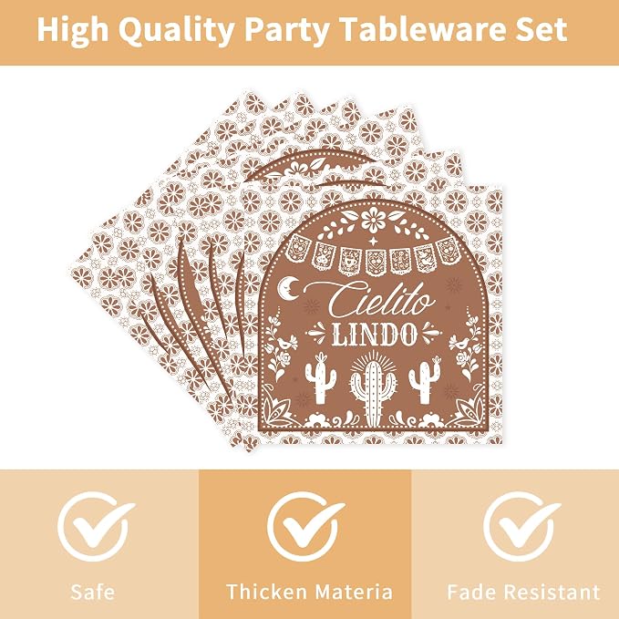 96 Pcs Cielito Lindo Party Decorations, Terracotta Tableware Set | Includes