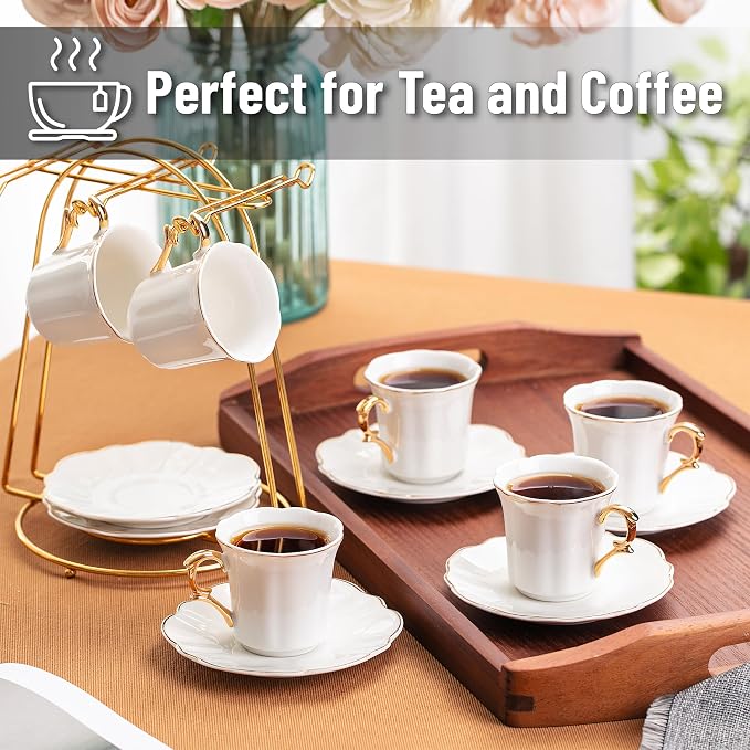 BTaT- Porcelain Espresso Cups Set, 3 oz, 6 Set, Small Coffee Mugs