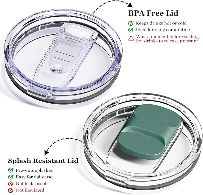12oz Insulated Coffee Mug with Lid – Includes Two Lids, Stainless Steel Coffee