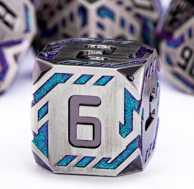 Metal DND Sci-fi Dice Set 7PCS Stripe Polyhedral Dice