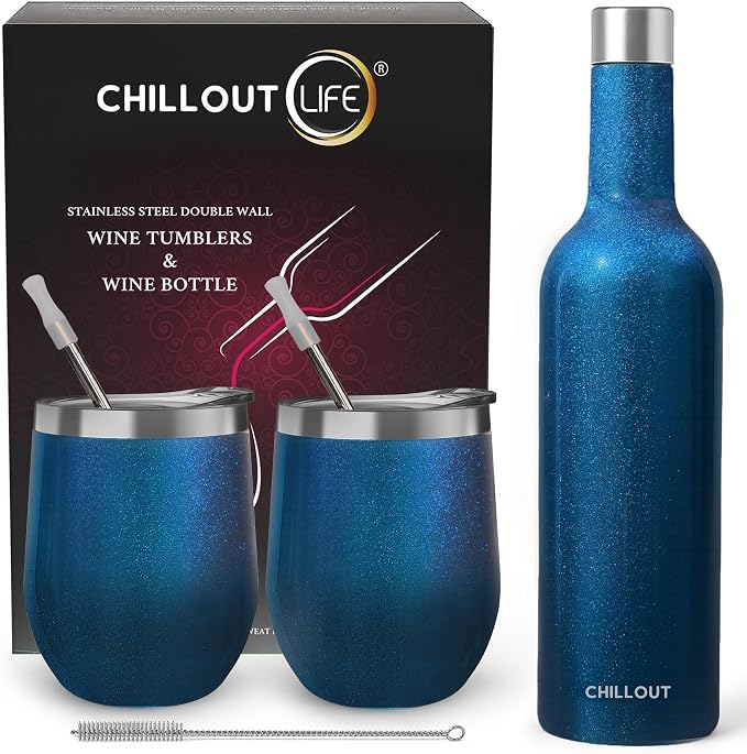 CHILLOUT LIFE 12 oz Stainless Steel Wine Tumblers 2 Pack & 1 Insulated Wine