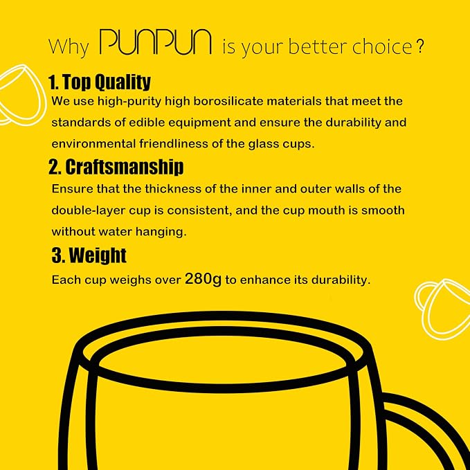 PunPun 16oz.480ml Clear Glass Mugs Large Coffee Mugs, Jumbo Insulated Double