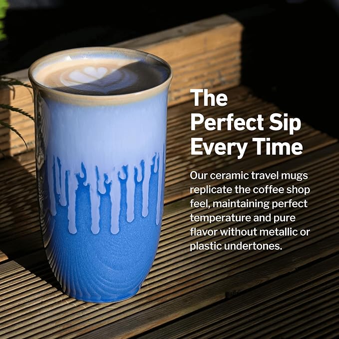 NOVA CERAMICS Ceramic Tumbler– Blue Ceramic Mug – Microwave & Dishwasher Safe