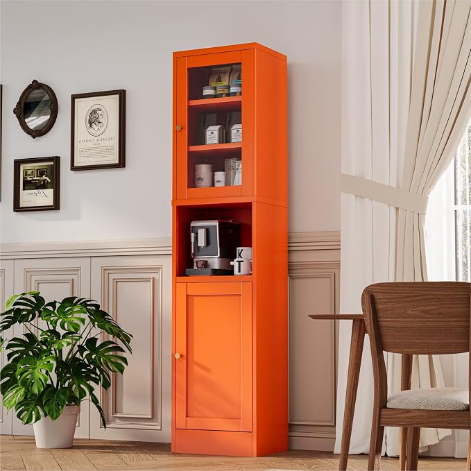2-Door Metal Storage Cabinet, Tall Slim Pantry Organizer