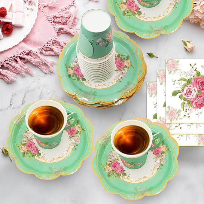 200Pcs Floral Tea Cups and Saucers