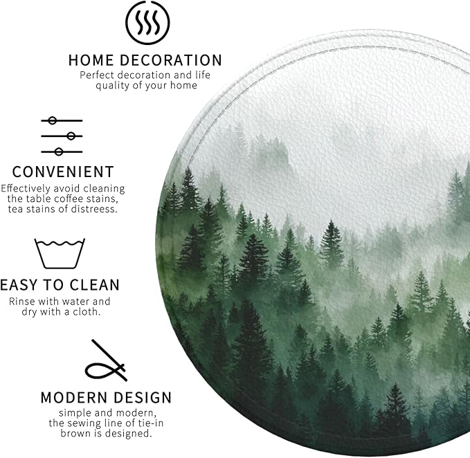 Forest Coasters Leather Round Drink Coasters 6 Pcs Set