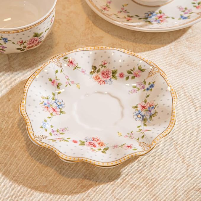 6 oz Vintage flower Ceramic cup and 6" saucer set