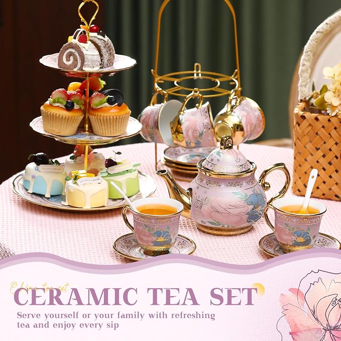 21 Pcs Ceramic Teapot Set Vintage Porcelain Tea Cups