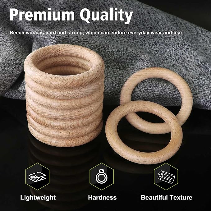 FoDau770 5pcs Natural Beech Wooden Rings, Unfinished Solid Wood Rings Heavy