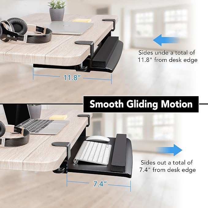 EHO Clamp-On Retractable Adjustable Keyboard Tray, Under Desk Ergonomic