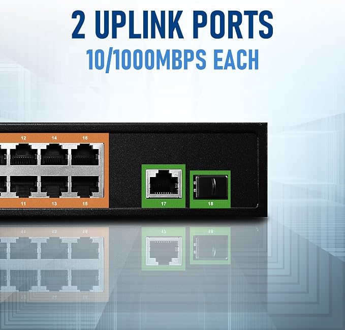 BV-Tech 18 Ports Long Range PoE+ Switch