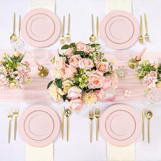 U-QE 60PCS Pink Plastic Plates