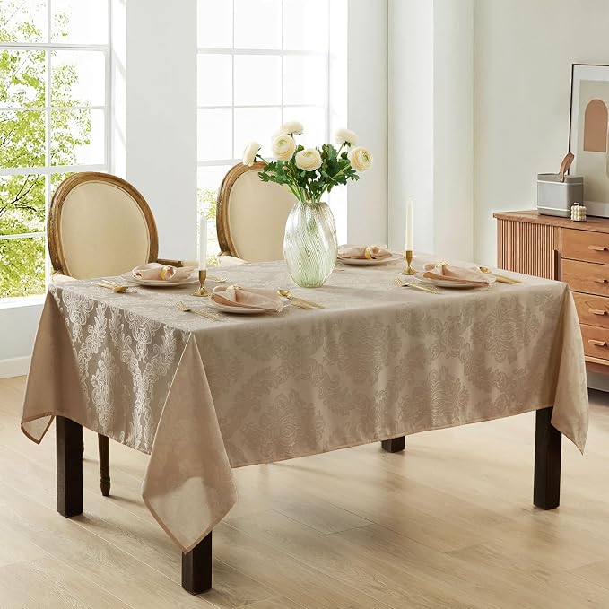 Newbridge Barcelona Luxury Damask Fabric Tablecloth, 52” Wide x 52” Square