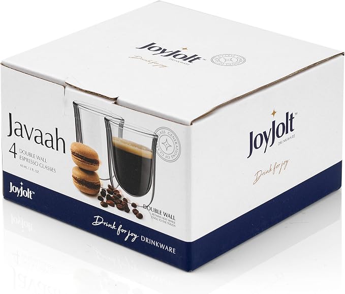 JoyJolt Javaah Double Walled Espresso Glasses Espresso Cups Set of 4 | 2-Ounces