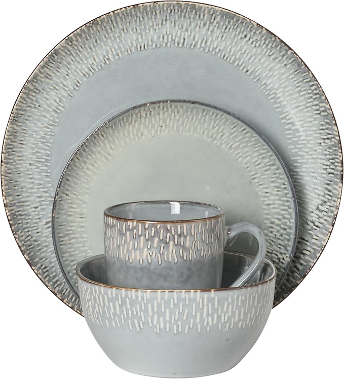 Gibson Elite Jasper 16 Piece Plates and Bowls Reactive Glaze Dishes Stoneware