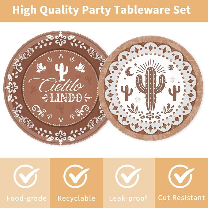 96 Pcs Cielito Lindo Party Decorations, Terracotta Tableware Set | Includes