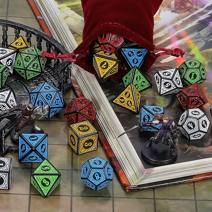 CiaraQ Polyhedral Dice with 5 Pouches, 5 Sets of Retro Dice