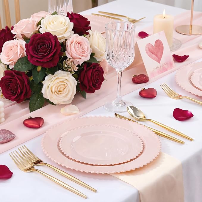 U-QE 60PCS Pink Plastic Plates