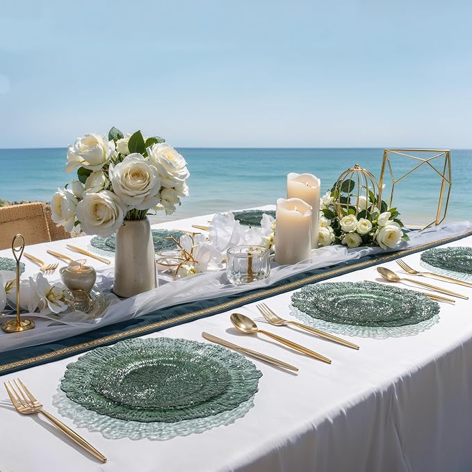 U-QE 60PCS Clear Green Plastic Plates