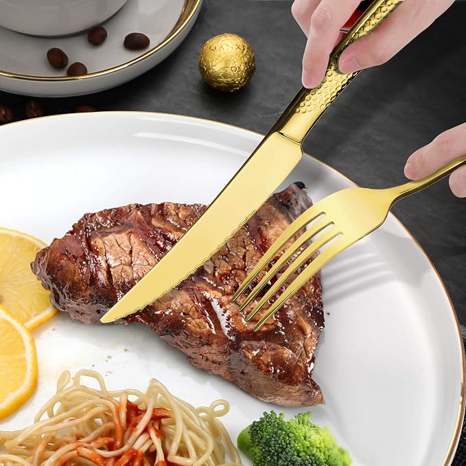 30-Piece Hammered Gold Silverware Set