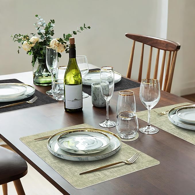 Fyvva Placemats Set of 4 Wipeable Reversible Faux Leather