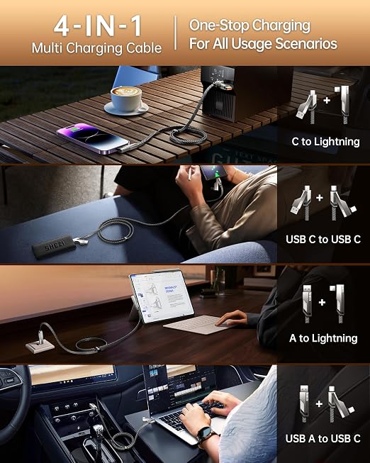 4-in-1 Long USB C Cable 10FT Compatible