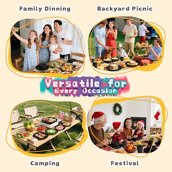 Wheat Straw Dinnerware Sets 16 PCS, Unbreakable Kids Plates and Bowls